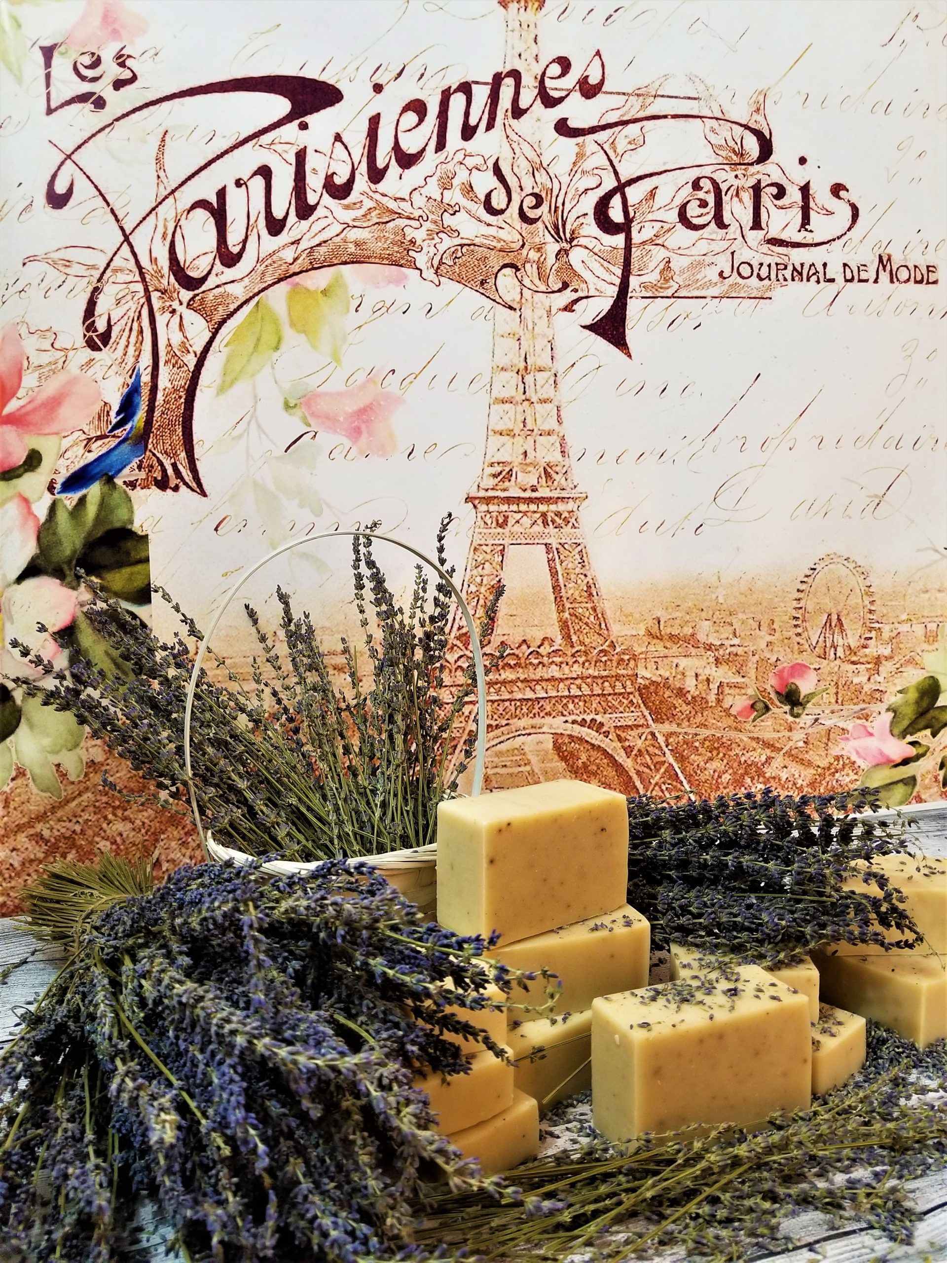 Lavender soap with the Eiffel Tower.